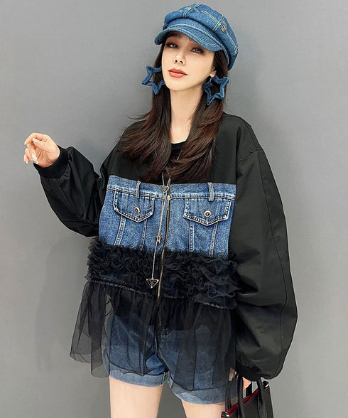 Denim Corset Tulle Layered Jacket